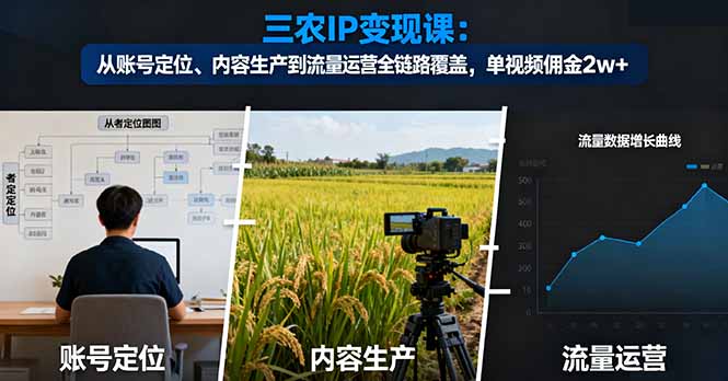 三农IP变现课:从账号定位、内容生产到流量运营全链路覆盖,单视频佣金2w+-资源站