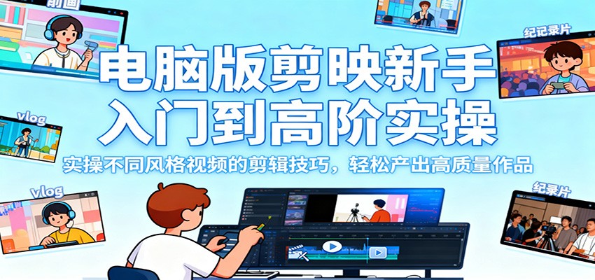 电脑版剪映新手入门到高阶实操,实操不同风格视频的剪辑技巧,轻松产出高质量作品-资源站