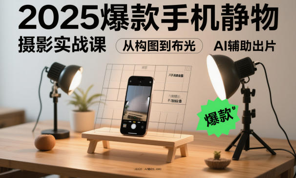 2025爆款手机静物摄影实战课,从构图到布光,不用贵设备,AI辅助出片-资源站