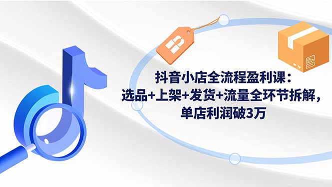 抖音小店全流程盈利课：选品+上架+发货+流量全环节拆解，单店利润破3万-资源站