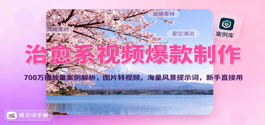 治愈系视频爆款制作，700万播放量案例解析，图片转视频，海量风景提示词，新手直接用-资源站