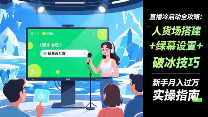 直播冷启动全攻略:人货场搭建+绿幕设置+破冰技巧，新手月入过万实操指南-资源站