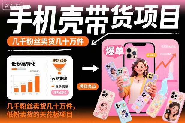 手机壳带货项目，几千粉丝卖货几十万件，短视频低粉卖货的天花板项目-资源站