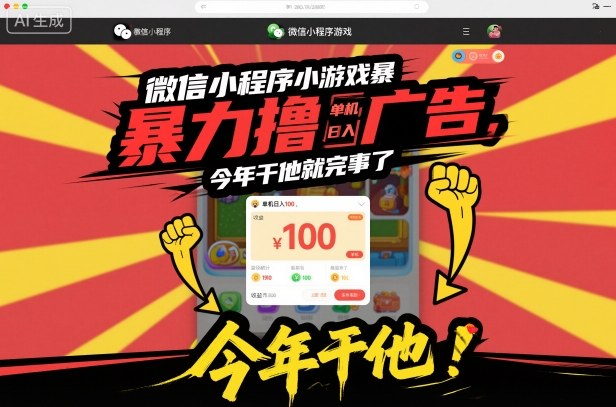 微信小程序小游戏暴力撸广告,单机日入100,今年干他就完事了-资源站