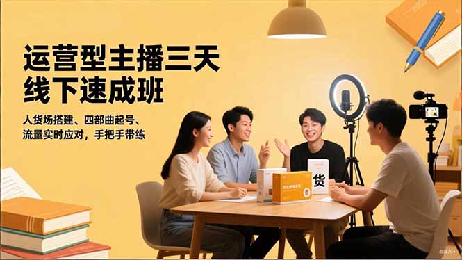 运营型主播三天线下班，人货场搭建,四部曲起号,流量实时应对，手把手带练-资源站