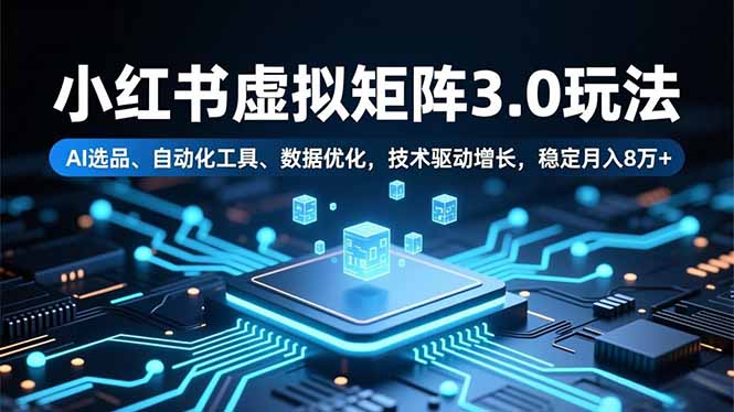 小红书虚拟矩阵3.0玩法,AI选品、自动化工具、数据优化,技术驱动增长,稳定月入8万+-资源站