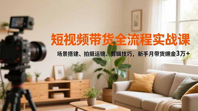 短视频带货全流程实战课,场景搭建、拍摄运镜、剪辑技巧,新手月带货佣金3万+-资源站