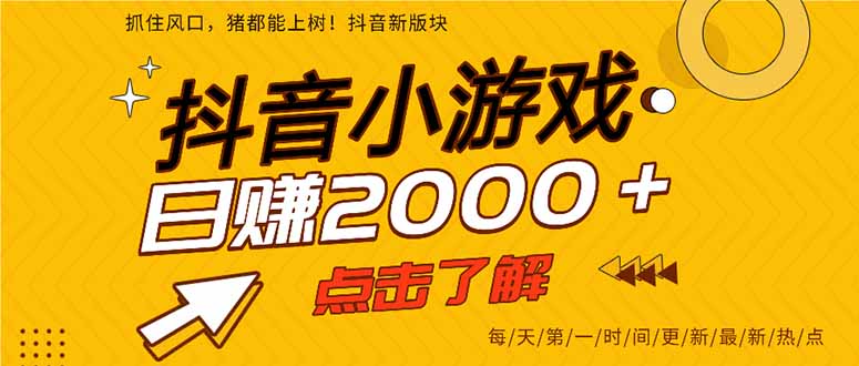 25年爆火的抖音小游戏项目，一部手机日入2000+-资源站