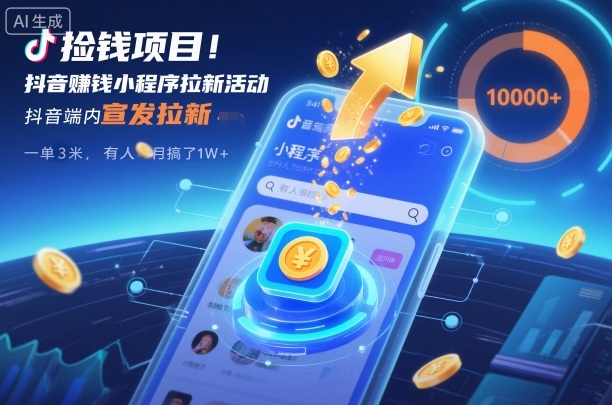 捡钱项目！抖音賺钱小程序拉新活动，抖音端内宣发拉新，一单3米，有人半个月搞了1W+-资源站