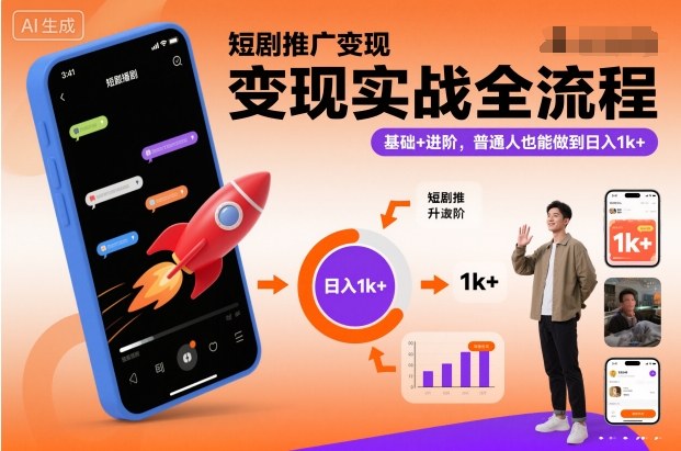 短剧推广变现实战全流程，基础+进阶，普通人也能做到日入1k+-资源站