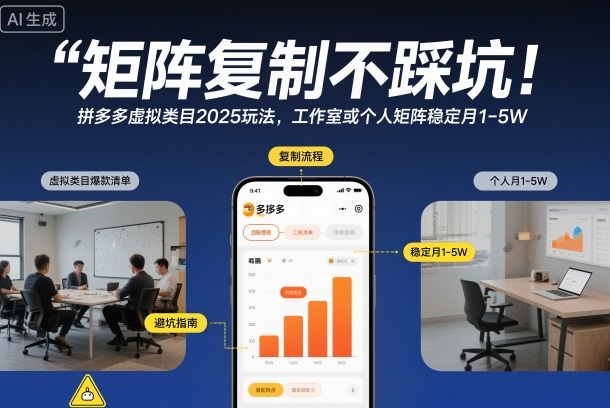 矩阵复制不踩坑！拼多多虚拟类目2025玩法，工作室或者个人矩阵稳定月1-5W【揭秘】-资源站