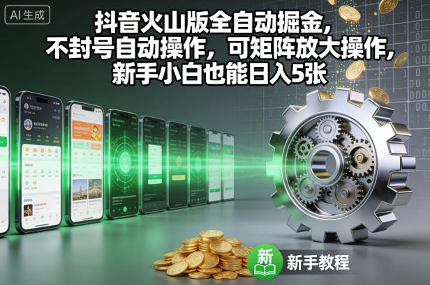 抖音火山版全自动掘金,不封号自动操作,可矩阵放大操作,新手小白也能日入5张【揭秘】-资源站