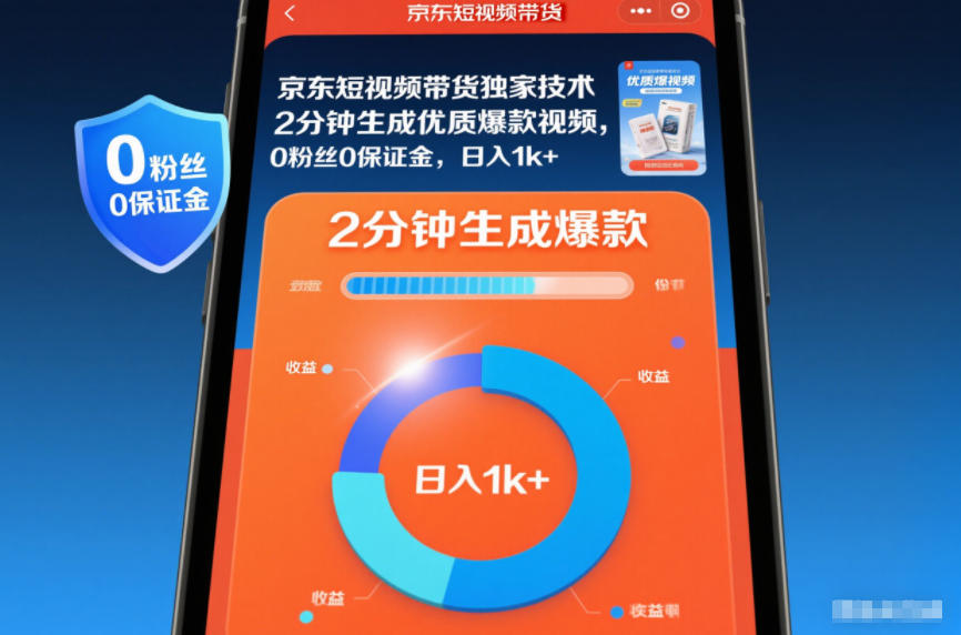 京东短视频带货独家技术,2分钟生成一条优质爆款视频,0粉丝0保证金,日入1k+【揭秘】-资源站