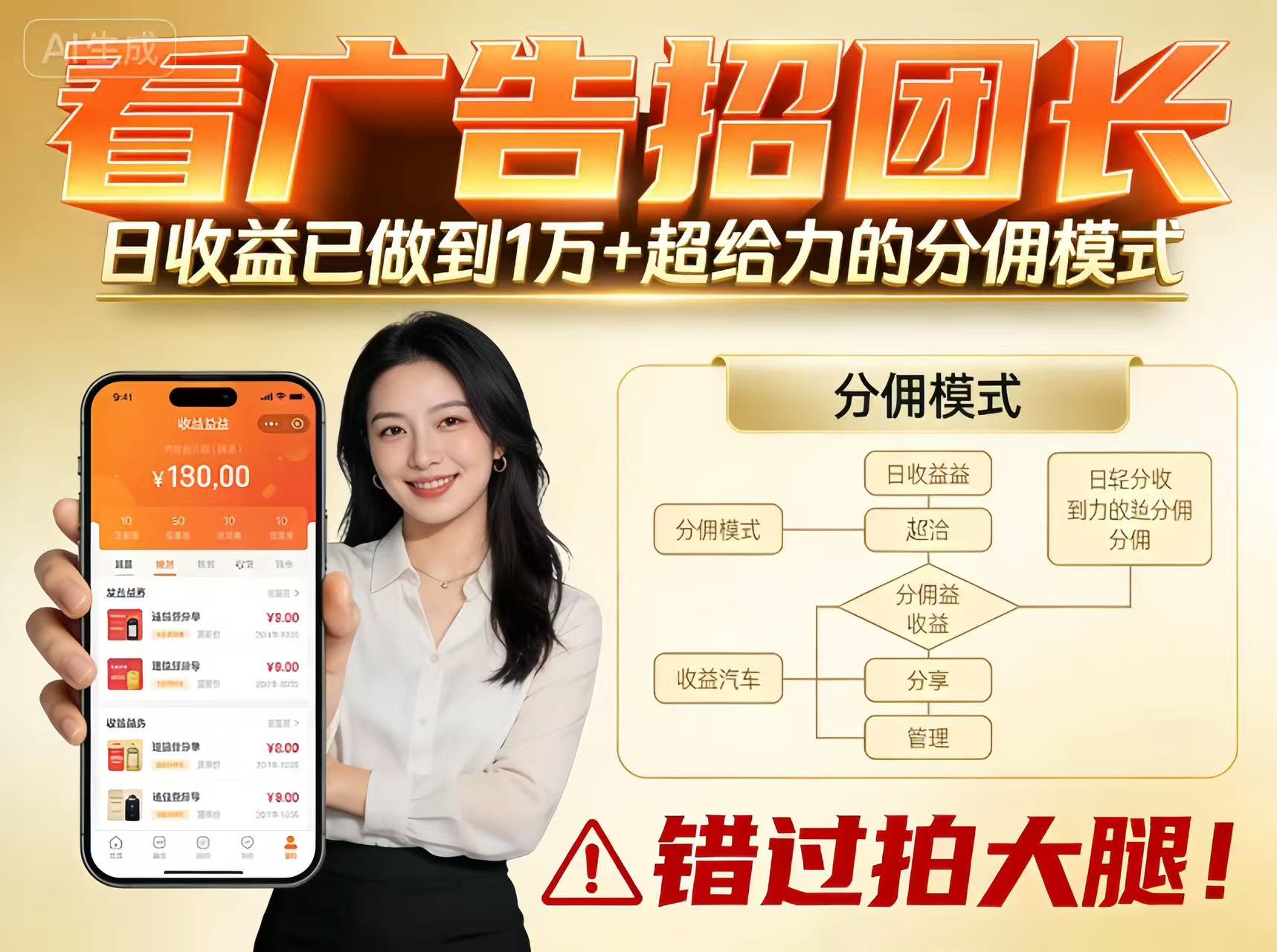 看广告招团长，团队收益已做到日入1万，分佣模式超给力，错过拍大腿-资源站