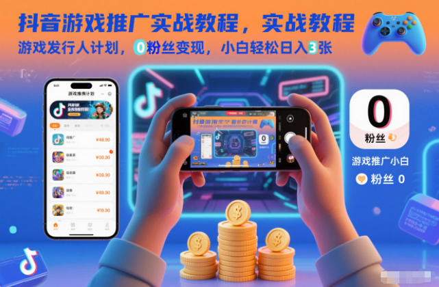 抖音游戏推广实战教程,游戏发行人计划,0粉丝变现,小白轻松日入3张-资源站