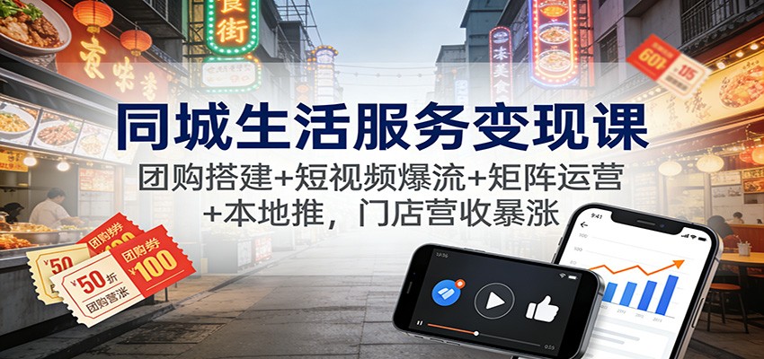 同城生活服务变现课：团购搭建+短视频爆流+矩阵运营+本地推，门店营收暴涨-资源站
