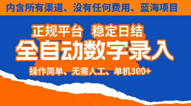 全自动数字录入,单机日入3张+,内含所有渠道全程免费零成本,操作简单可矩阵开干【揭秘】-资源站