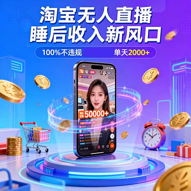 淘宝无人直播，不违规不封号，直播100小时卖了5万，年底旺季！-资源站