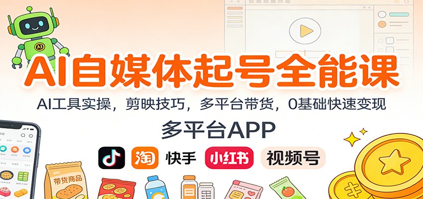AI自媒体起号全能课：AI工具实操，剪映技巧，多平台带货，0基础快速变现-资源站