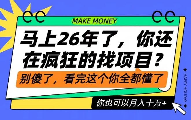 26年了，不要再疯狂的找项目了，看完这个你也可以月入十个W【揭秘】-资源站