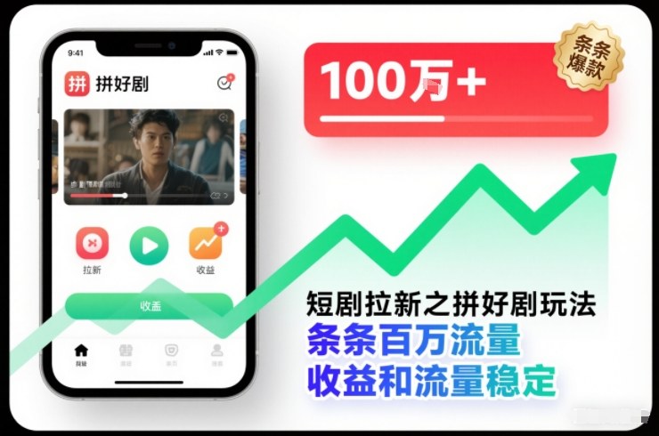 短剧拉新之拼好剧玩法,条条百万流量,收益和流量稳定-资源站