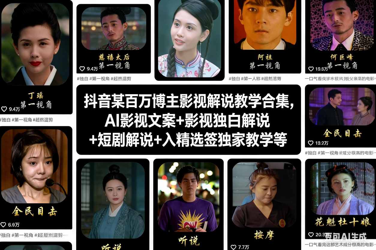 抖音某百万博主影视解说教学合集,AI影视文案+影视独白解说+短剧解说+入精选签独家教学等-资源站