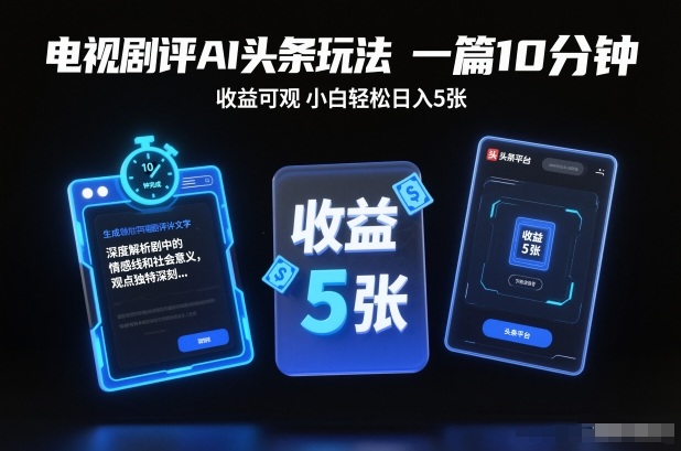 电视剧评AI头条玩法,一篇10分钟,收益可观,小白轻松日入5张+【独家】-资源站