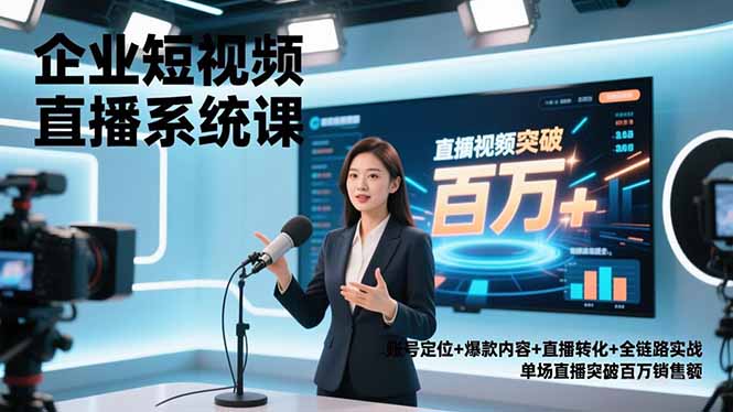 企业短视频直播系统课,账号定位+爆款内容+直播转化+全链路实战,单场直播突破百万销售额-资源站