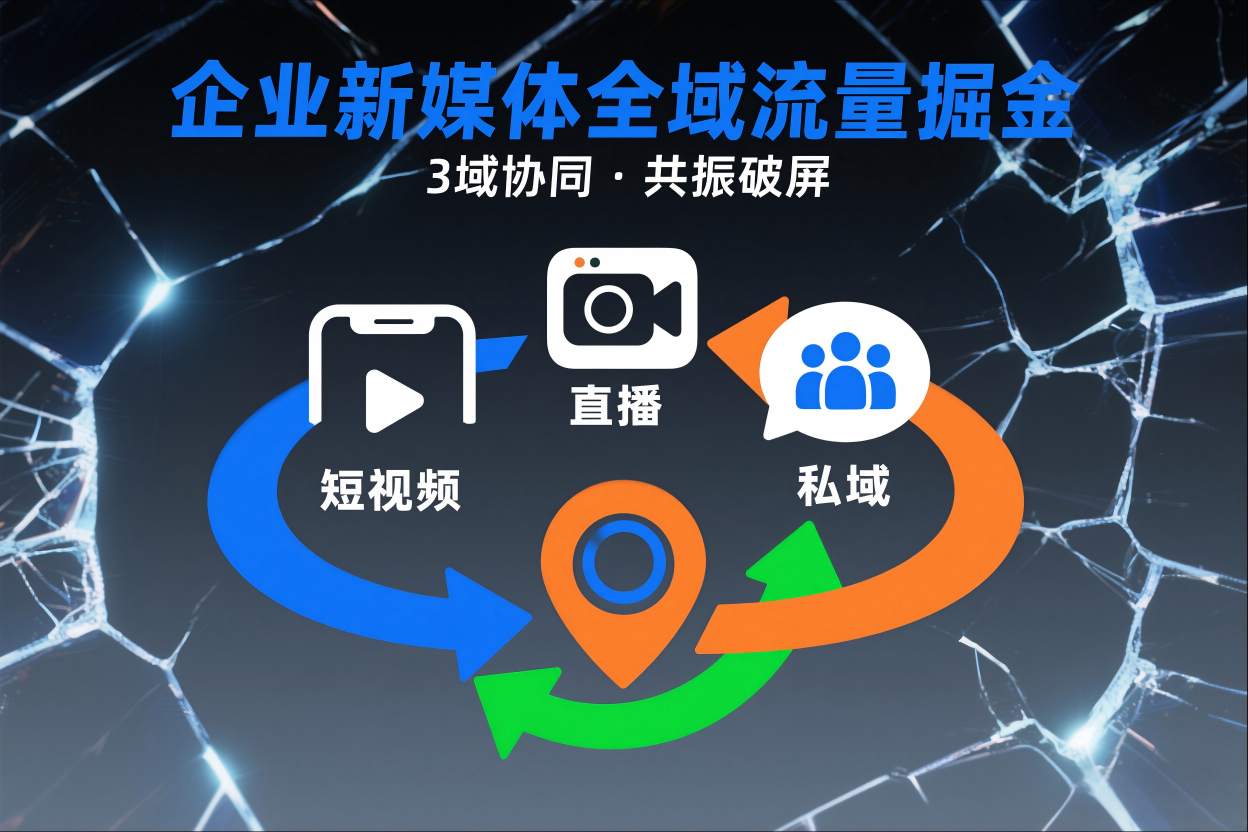 短视频全域商业模式，企业新媒体全域流量掘金，3域协同，共振破屏，短视频-直播-私域-地域-资源站