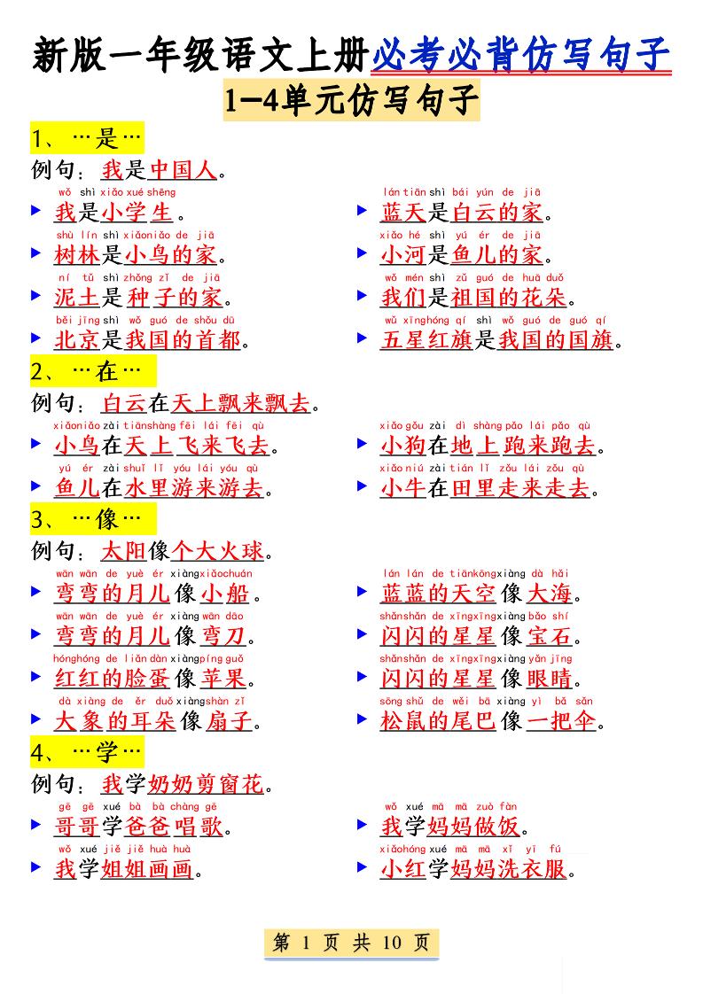 新一上语文必考必背仿写句子(含仿写练习10页)-资源站