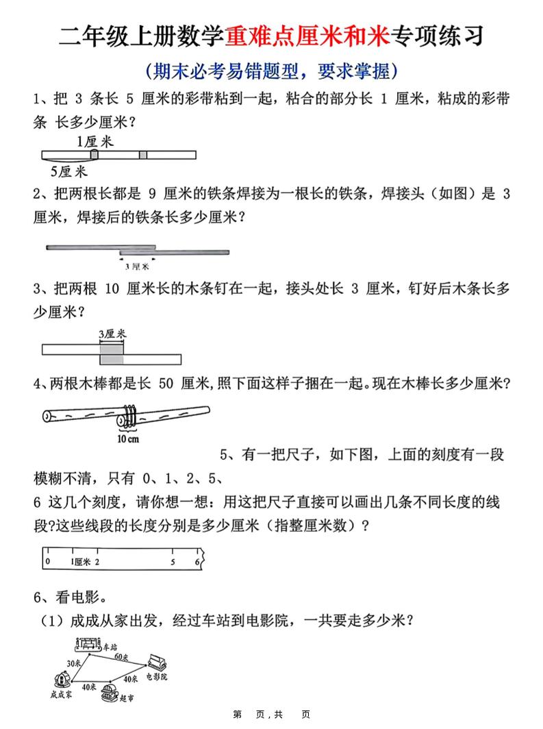 二上数学重难点厘米和米应用题易错专项练习（含答案10页）-资源站