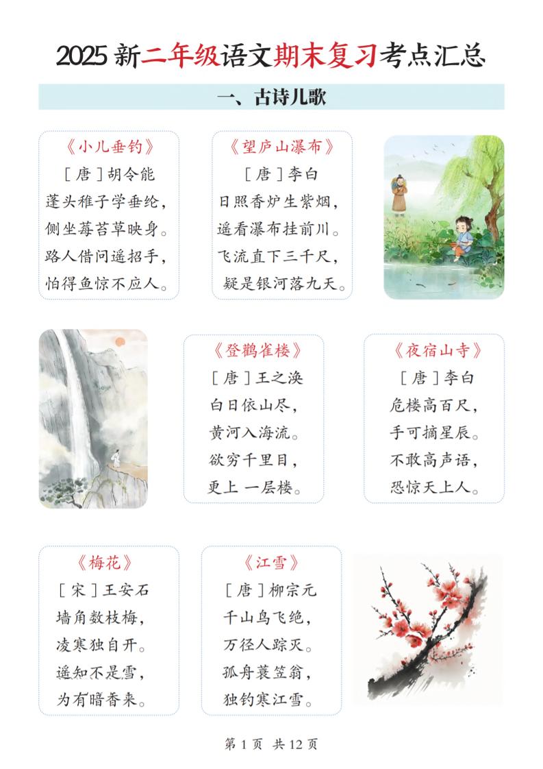 2025新二上语文期末复习考点汇总12页-资源站