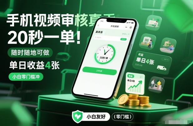 手机视频审核真香！20秒一单，随时随地可做，单日收益4张，小白零门槛冲【揭秘】-资源站
