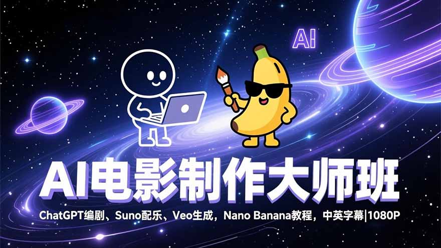 AI电影制作大师班：ChatGPT编剧、Suno配乐、Veo生成，Nano Banana教程，中英字幕|1080P-资源站
