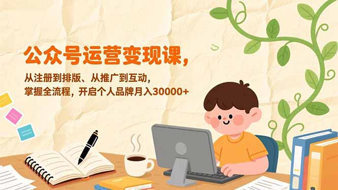 公众号运营变现课，从注册到排版、从推广到互动，掌握全流程，开启个人品牌月入30000+-资源站