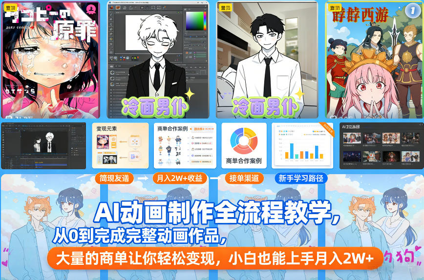 AI动画制作全流程教学，从0到完成完整动画作品，大量的商单让你轻松变现，小白也能上手月入2W+-资源站