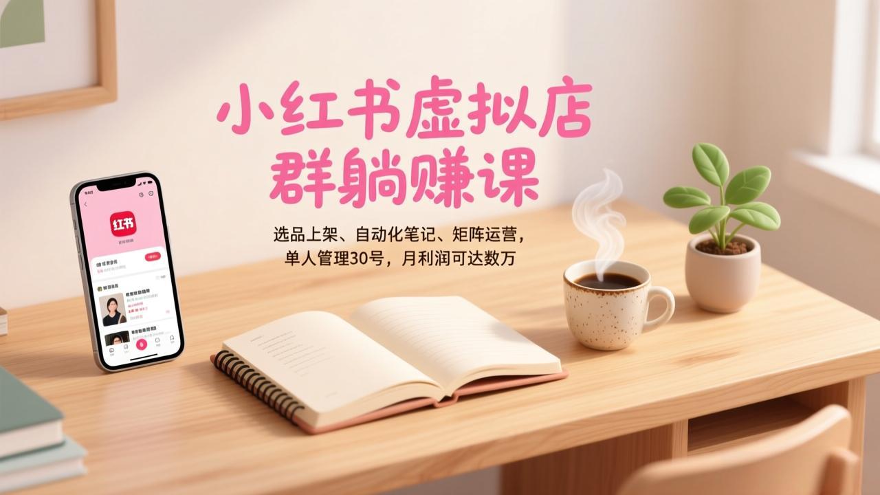 小红书虚拟店群躺赚课，选品上架、自动化笔记、矩阵运营，单人管理30号，月利润可达数万-资源站