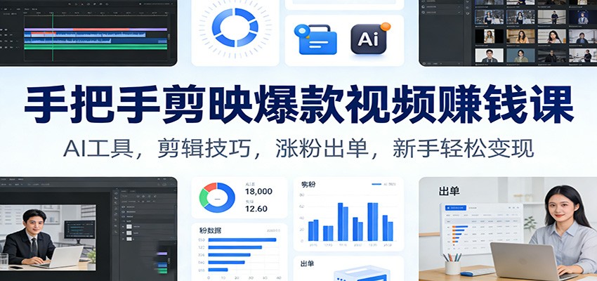 手把手剪映爆款视频赚钱课：AI工具，剪辑技巧，涨粉出单，新手轻松变现-资源站