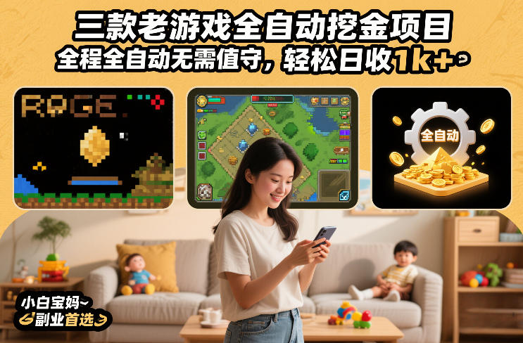 三款老游戏全自动挖金项目，全程全自动无需值守，轻松日收1k+，小白宝妈副业首选【揭秘】-资源站
