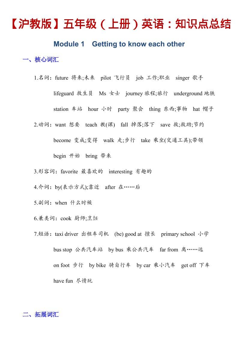 五年级上英语知识点总结《沪教版》-资源站