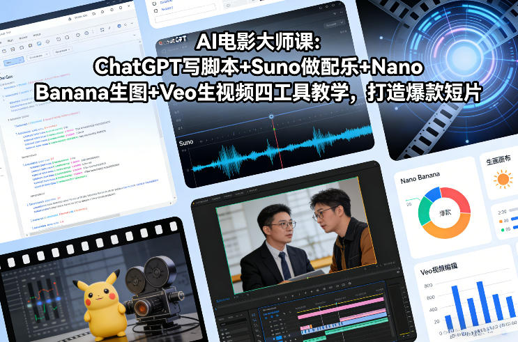 AI电影大师课：ChatGPT写脚本+Suno做配乐+Nano Banana生图+Veo生视频，打造爆款短片-资源站