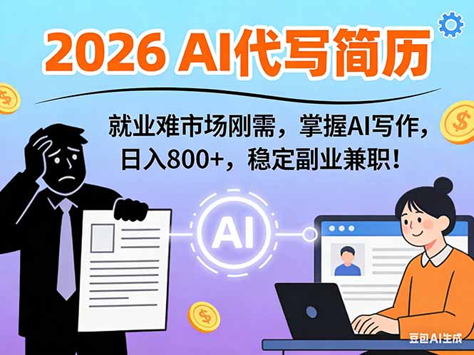 AI代写简历，超暴利，用万能模板月入1-3万实战教程，2026年市场刚需！-资源站