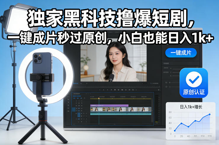 独家黑科技撸爆短剧,一键成片秒过原创,小白也能日入1k+【揭秘】-资源站