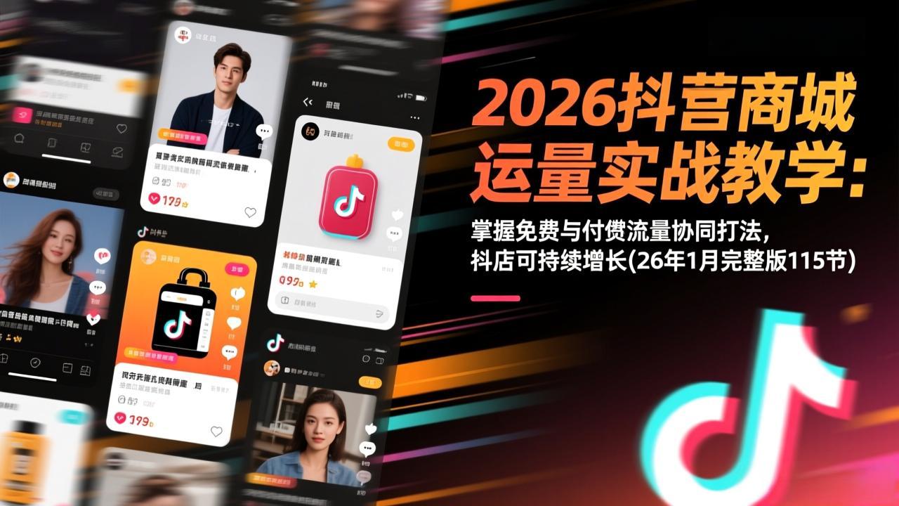 2026抖音商城运营实战教学:掌握免费与付费流量协同打法,抖店可持续增长(26年1月完整版115节-资源站