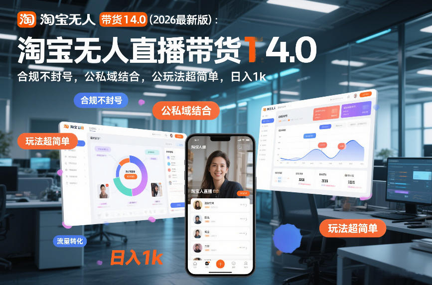 淘宝无人直播带货14.0(2026最新版)：合规不封号，公私域结合，玩法超简单，日入1k+【揭秘】-资源站