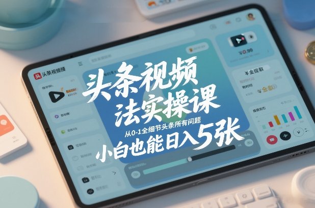 头条视频玩法实操课，从0-1全细节头条所有问题，小白也能日入5张-资源站