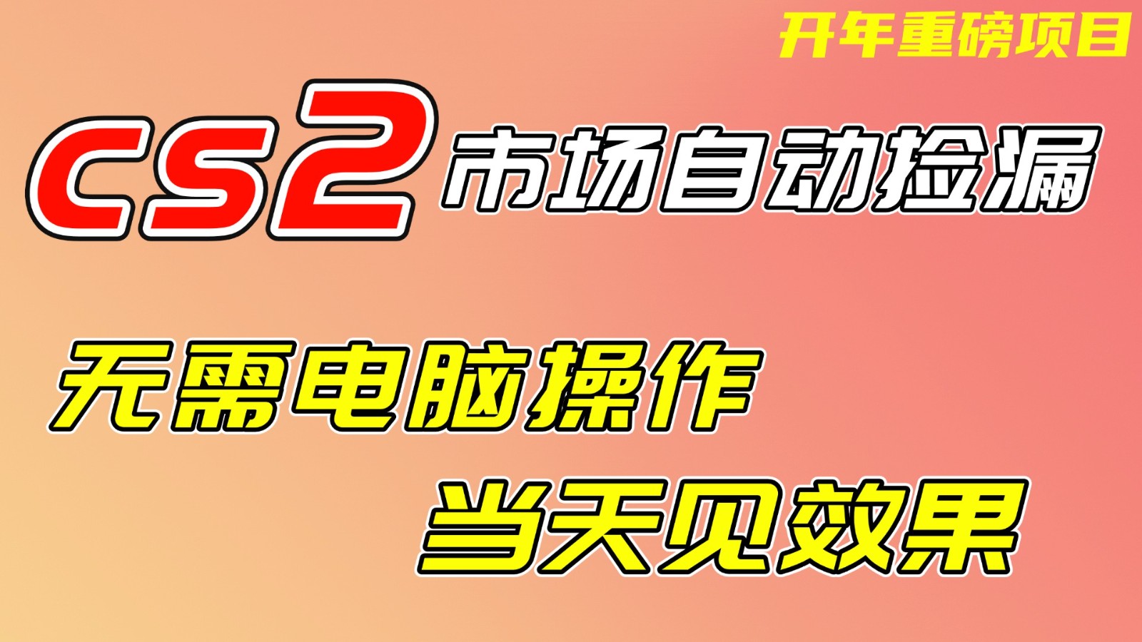 CS2市场挂机项，无需电脑操作，无需进入游戏，当天见效果，支持任何形式验证-资源站