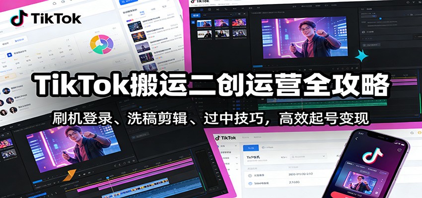 TikTok搬运二创运营全攻略：刷机登录、洗稿剪辑 、过中技巧，高效起号变现-资源站