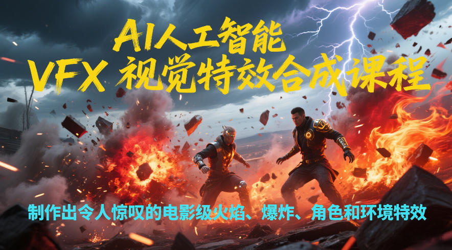 AI人工智能VFX视觉特效合成课程，制作出令人惊叹的电影级火焰、爆炸、角色和环境特效-资源站