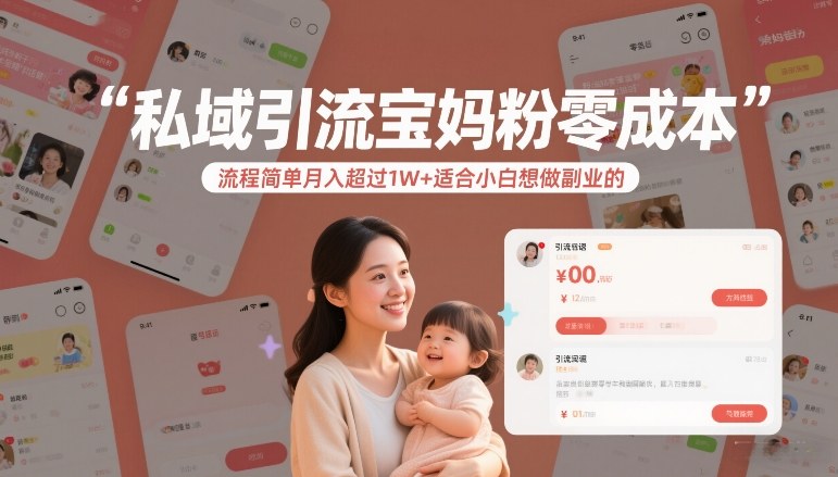 私域引流宝妈粉零成本流程简单月入超过1W+适合小白想做副业的-资源站